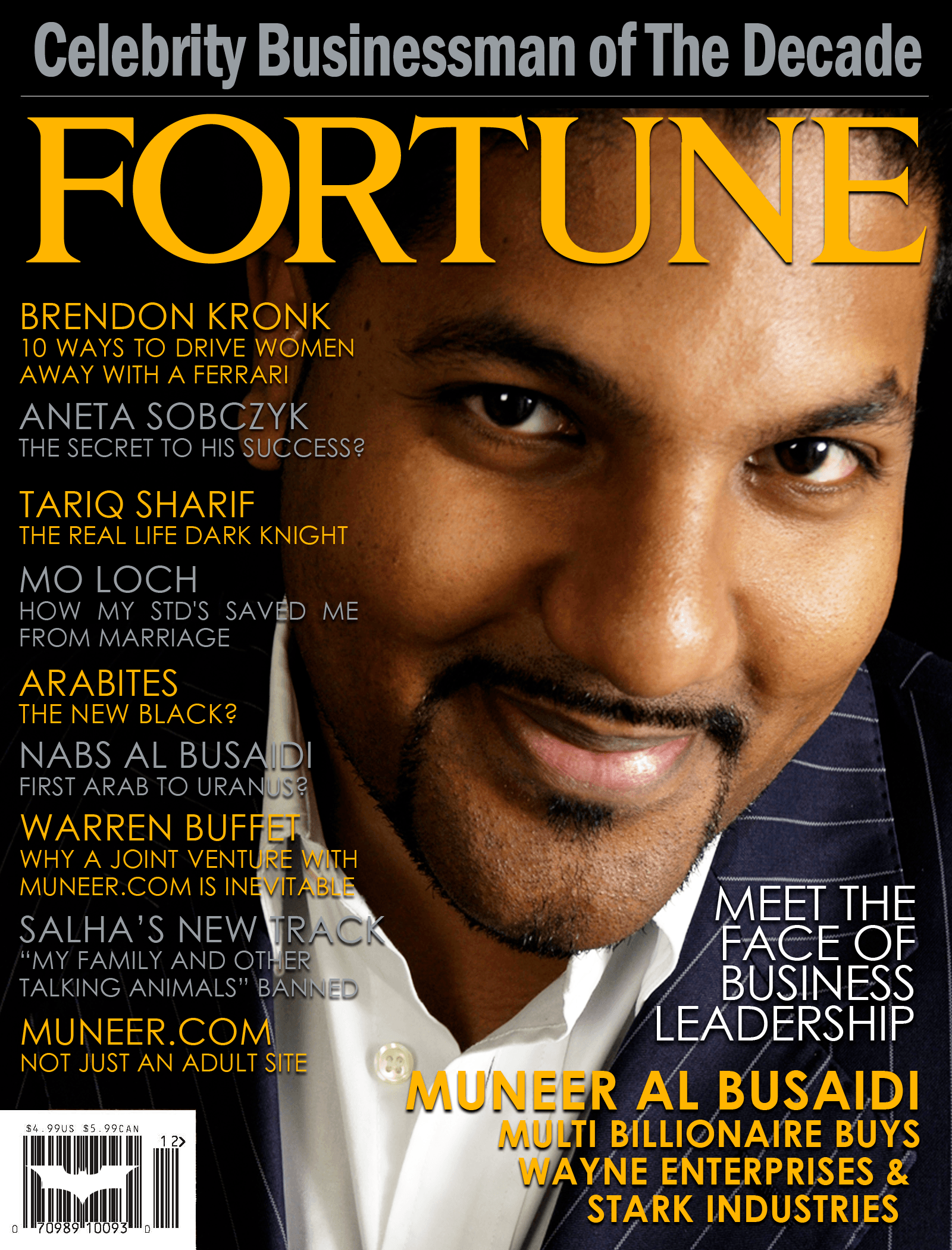 Muneer on the cover of Fortune mag spoof