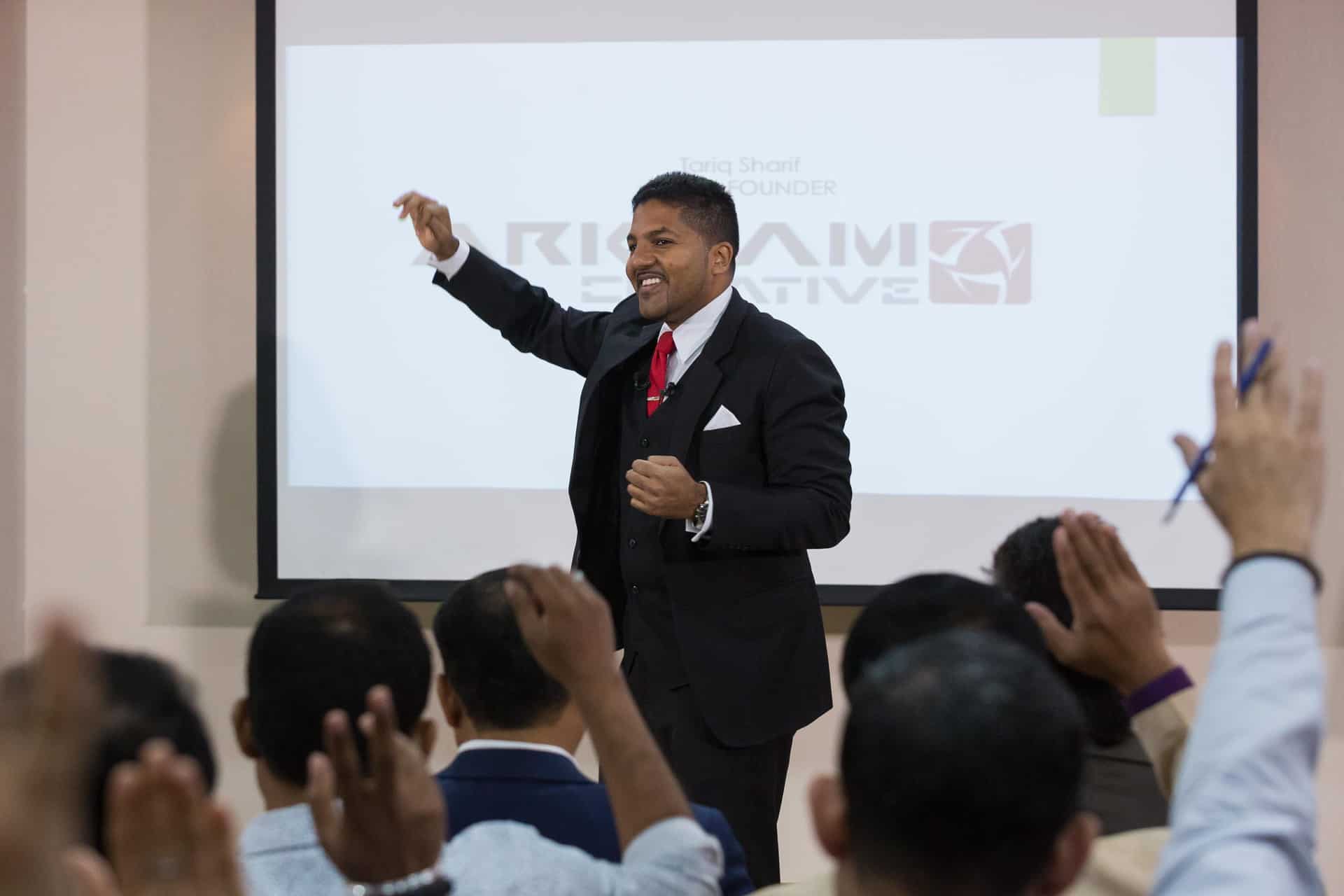 Muneer is an interactive speaker who engages his audience throughout his talks